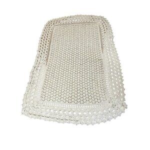 Handmade Crochet  Cream Throw Blanket Afghan Boho Eclectic 43” X 63”